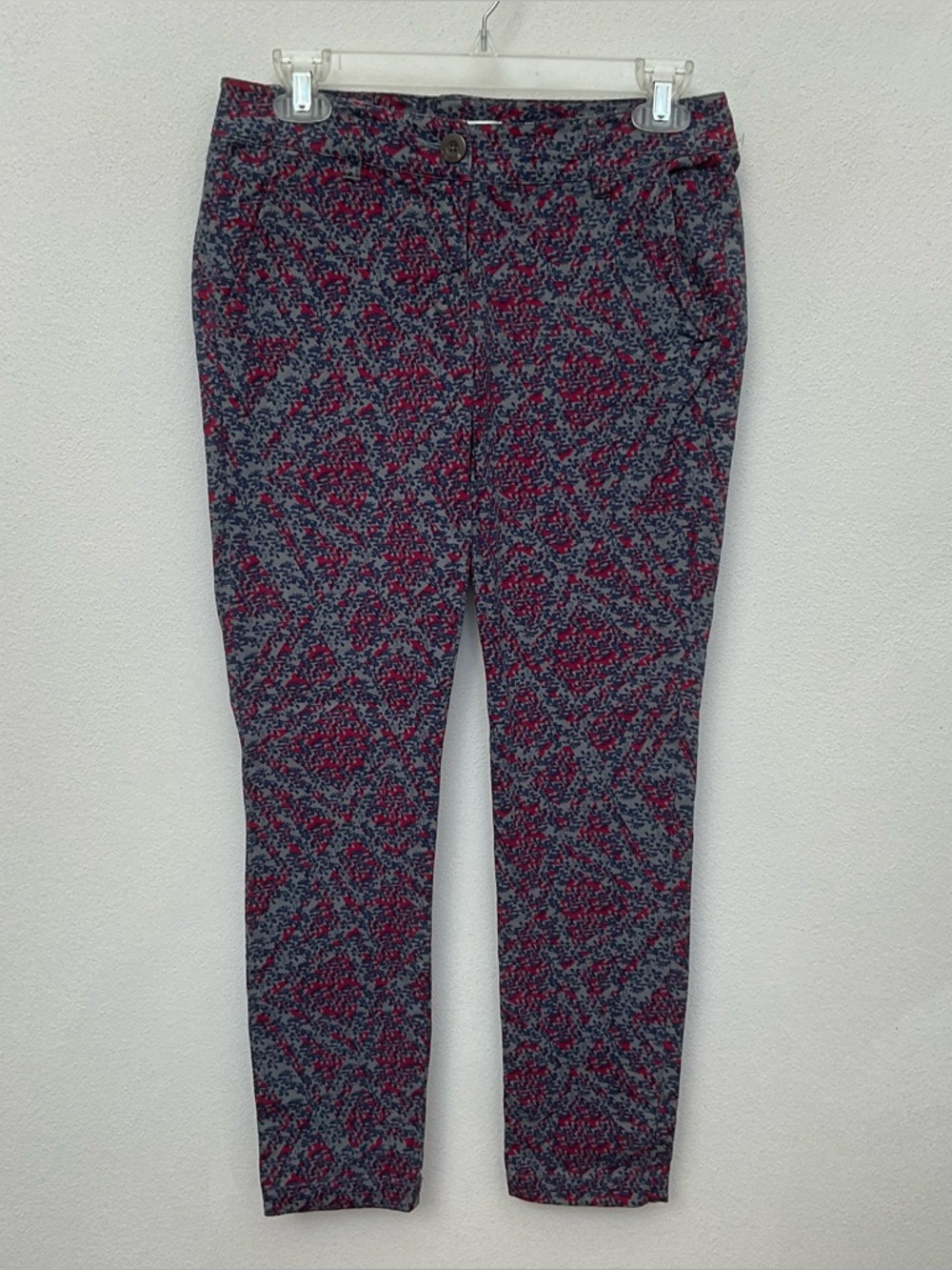 Cabi Pink, Blue, Grey Floral Print Button Close Pants Size 0 Jewel Tone